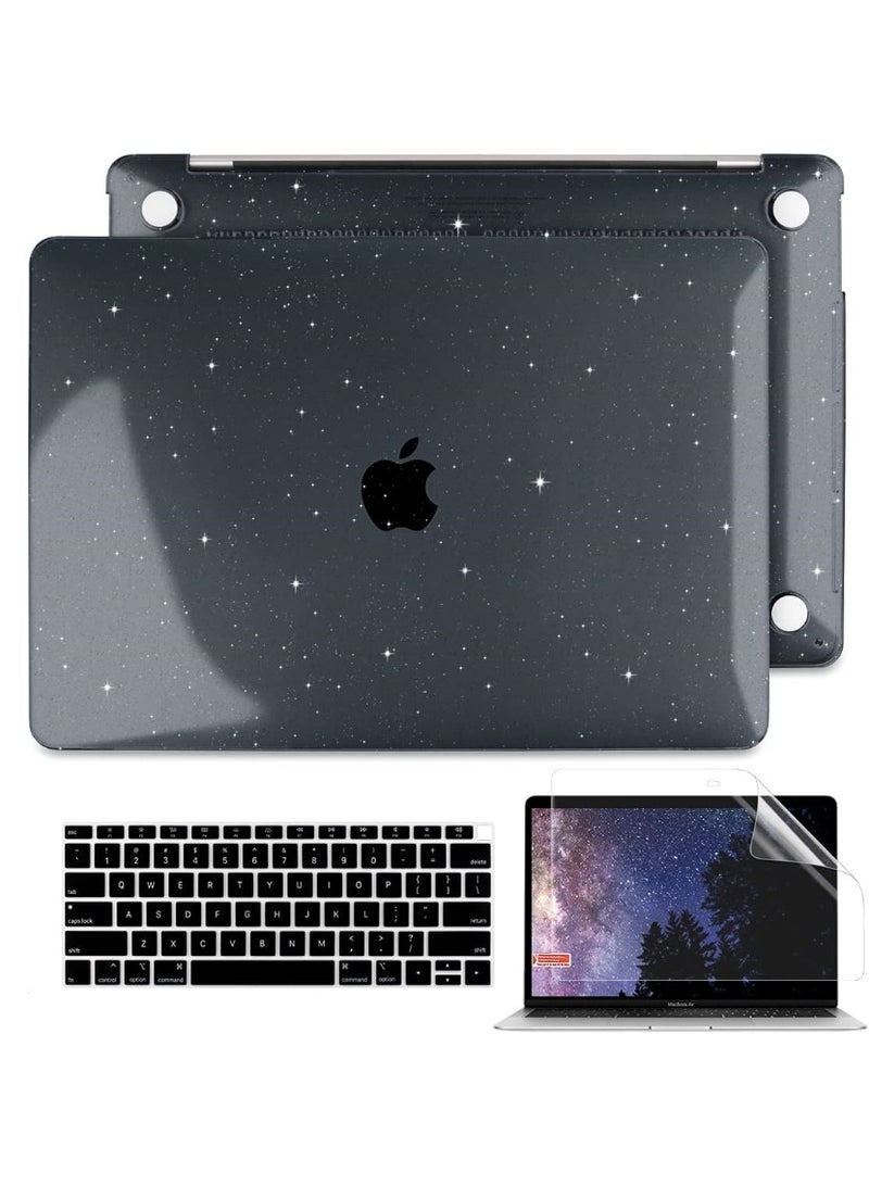 3 in 1 Compatible with MacBook Air 15 inch Case 2026--2023 Release M5 A3448/M4 A3241/ M3 A3114 /M2 A2941, Sparkly Glitter Plastic Hard Shell &Keyboard Cover& Screen Protector Black - Image 1